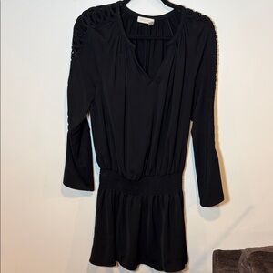 Ramy Brook Smocked Drop Waist Arm Cutout Bell Sleeve Dress - M